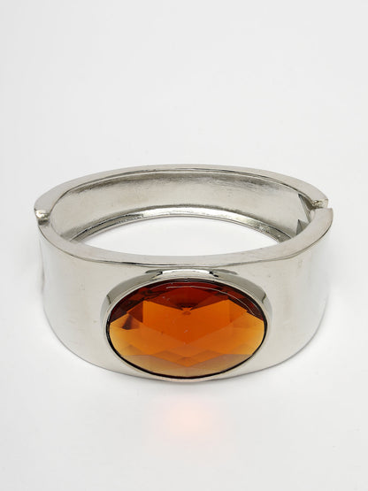 Women's Silver-Toned Topaz Rhodium-Plated Kada Bracelet