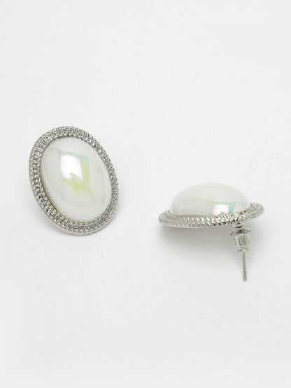 Women's Silver Plated Oval Stud earrings