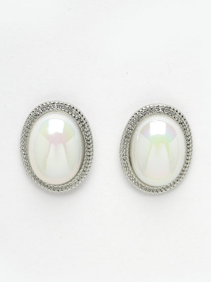 Women's Silver Plated Oval Stud earrings