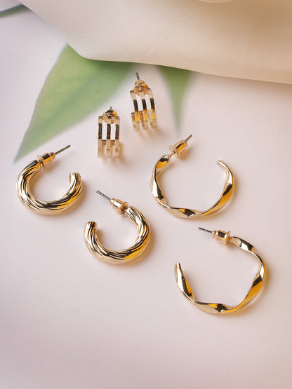 Women's Set of 3 Gold-Plated hoop earrings