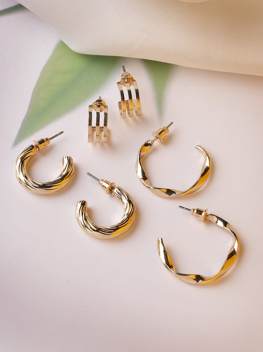 Women's Set of 3 Gold-Plated hoop earrings