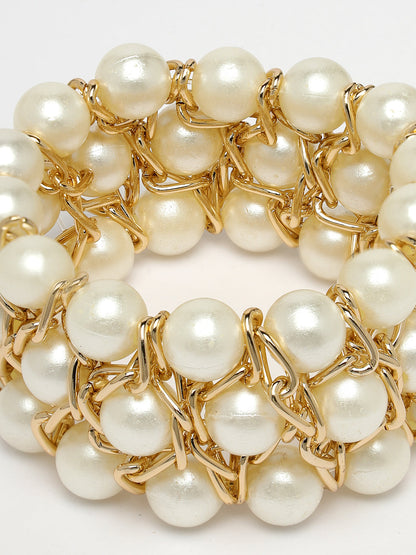 Women's White Beaded Elasticated Bracelet