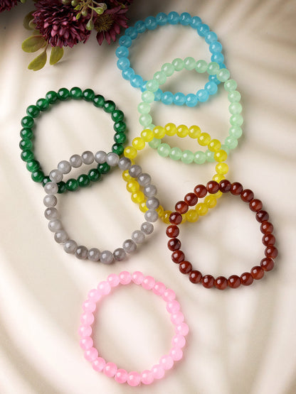 Unisex Set Of 7 Artificial Beads Elasticated Bracelet