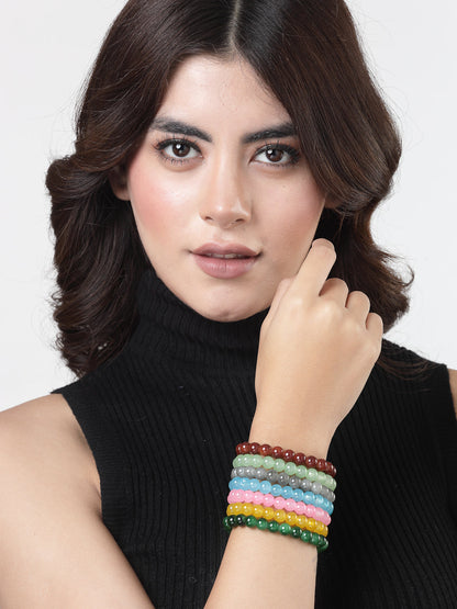 Unisex Set Of 7 Artificial Beads Elasticated Bracelet