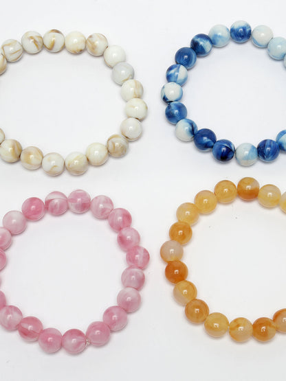 Unisex Set Of 4 Artificial Beads-Beaded Evil Eye Elasticated Bracelet