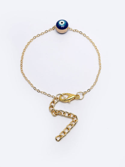 Women's Gold-Toned Blue Evil Eye Charm Bracelet