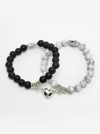Unisex Set of 2 Black & White Marbel Crystal Bracelet