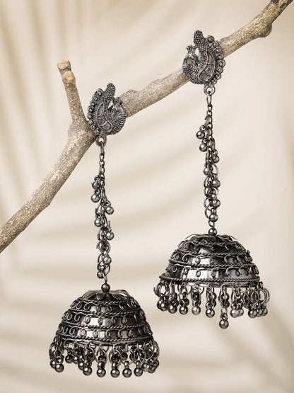 Women's Black Oxidised Brass-Plated Jhumka Earrings