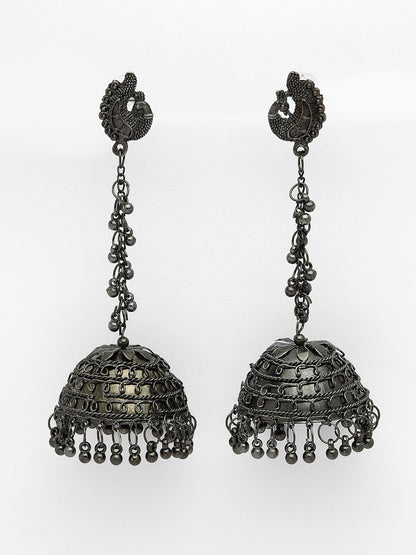 Women's Black Oxidised Brass-Plated Jhumka Earrings