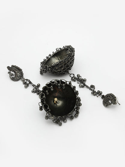 Women's Black Oxidised Brass-Plated Jhumka Earrings