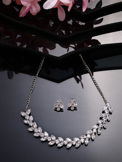 Women's Silver-Plated American Diamond Jewellery Set Necklace & Earrings