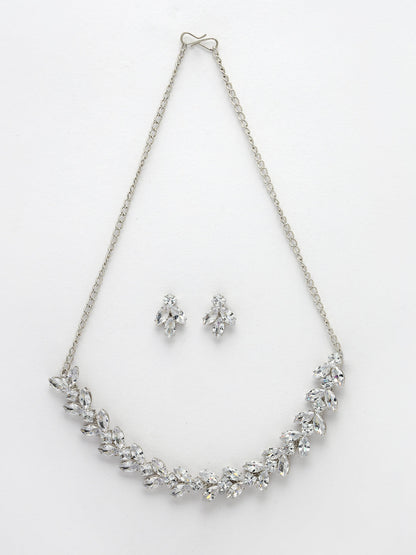 Women's Silver-Plated American Diamond Jewellery Set Necklace & Earrings