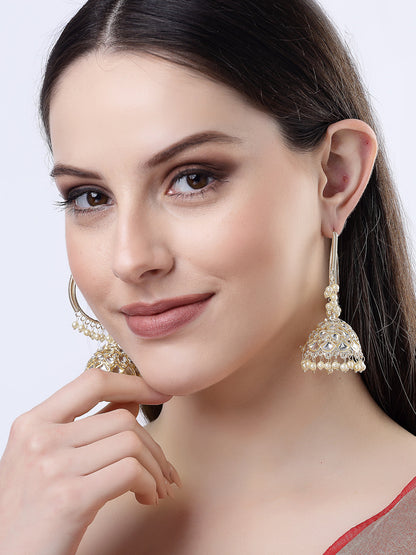 Women's Gold-Plated Handcrafted Kundan Jhumka Earrings