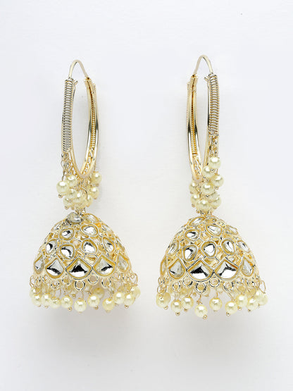 Women's Gold-Plated Handcrafted Kundan Jhumka Earrings