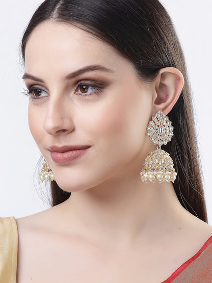 Women's Gold-Plated Handcrafted Kundan Jhumka Earrings