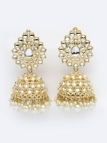 Women's Gold-Plated Handcrafted Kundan Jhumka Earrings