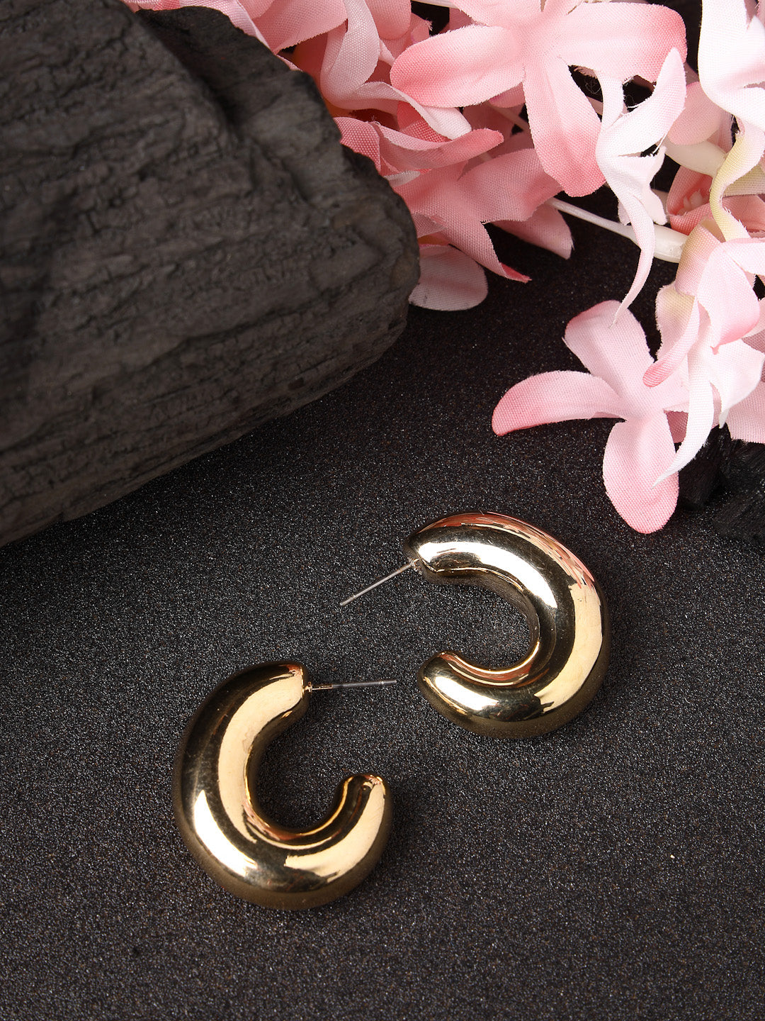Women's Gold-Plated Circular-Shaped Half Hoop Earrings