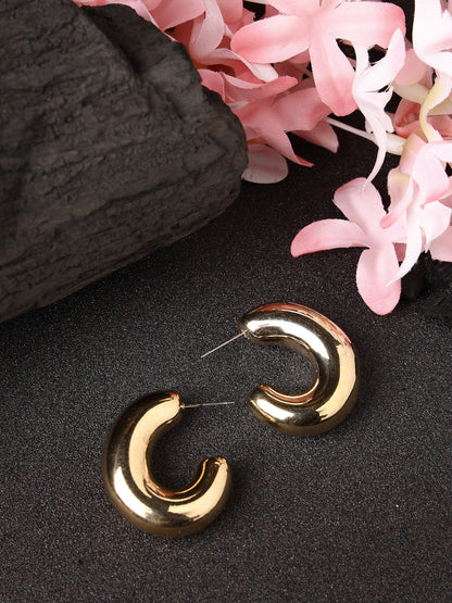 Women's Gold-Plated Circular-Shaped Half Hoop Earrings