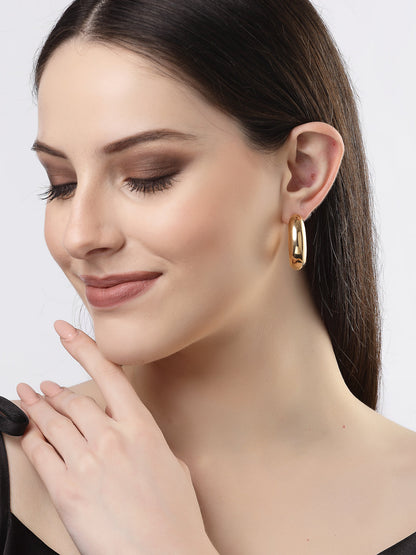 Women's Gold-Plated Circular-Shaped Half Hoop Earrings