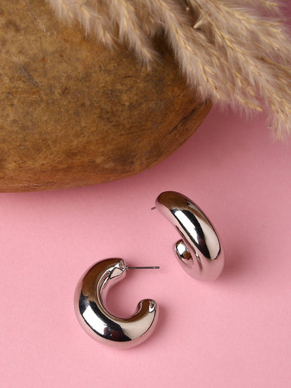 Women's Silver-Plated Circular-Shaped Half Hoop Earrings