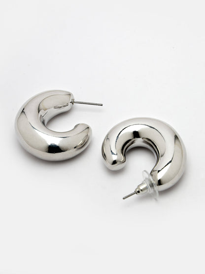 Women's Silver-Plated Circular-Shaped Half Hoop Earrings