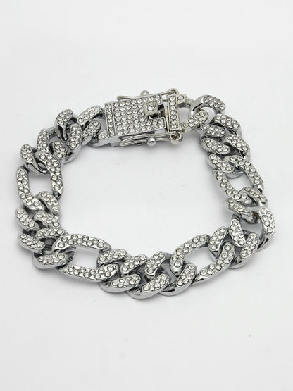 Men's Silver-Plated Stainless Steel American Diamond Studded Link Bracelet