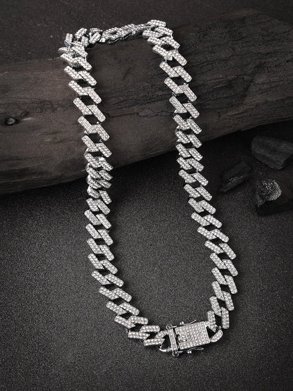 Men's Silver-Plated Stainless Steel American Diamond Chain