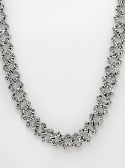 Men's Silver-Plated Stainless Steel American Diamond Chain