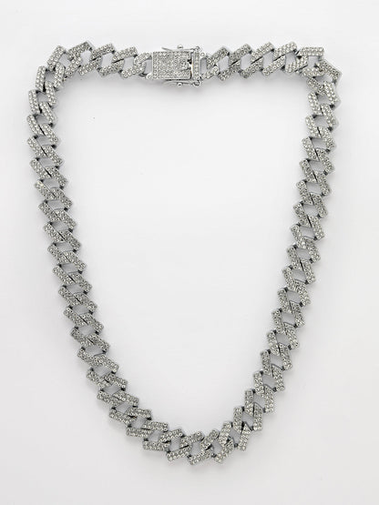 Men's Silver-Plated Stainless Steel American Diamond Chain