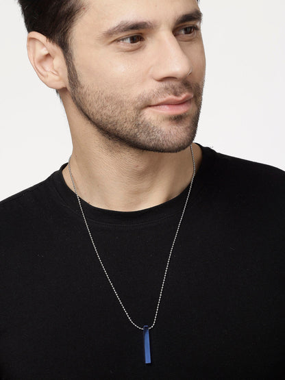 Men's blue plated geomatric pendent with chain