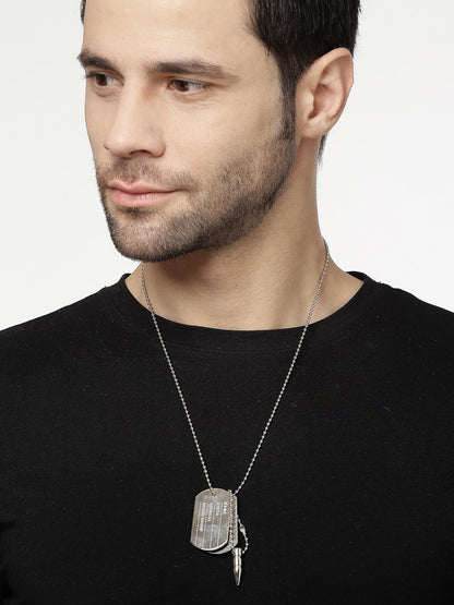 Men's silver plated milletry style pendent with chain