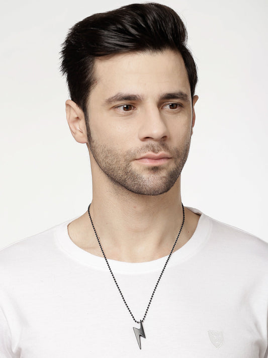 Men's black plated flash pendent with chain