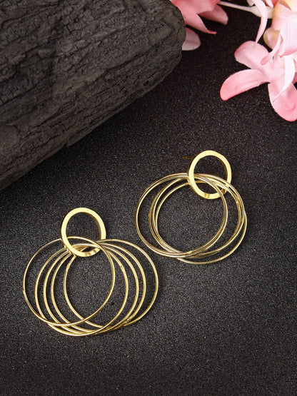 Women's Golden Linked Round Circle Attached Drop Earrings