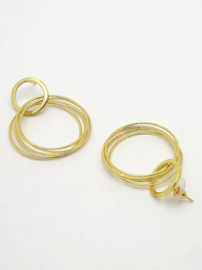 Women's Golden Linked Round Circle Attached Drop Earrings