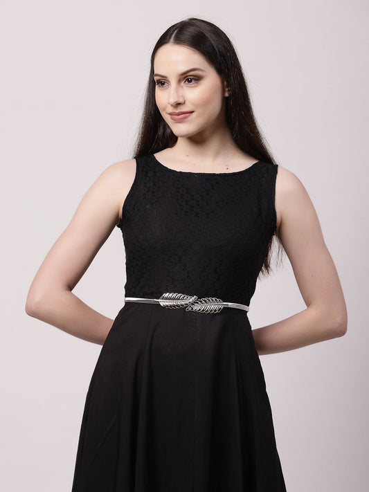 Women's circular silver plated stretchable metal belt