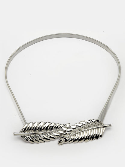 Women's circular silver plated stretchable metal belt