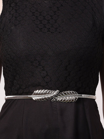 Women's circular silver plated stretchable metal belt
