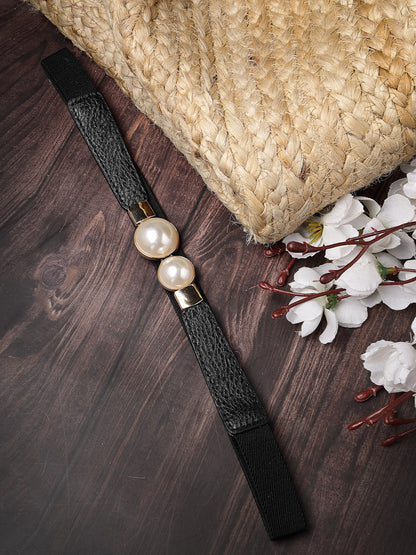 Women's circular black stretchable leather belt