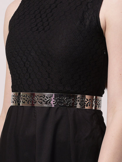 Women's circular silver plated adjustable broad belt
