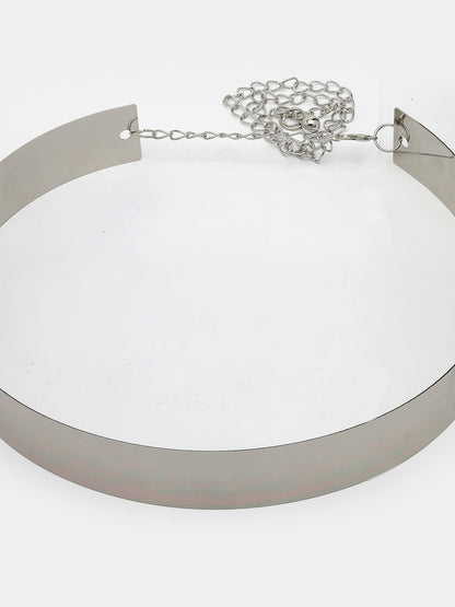 Women's circular silver plated adjustable broad belt