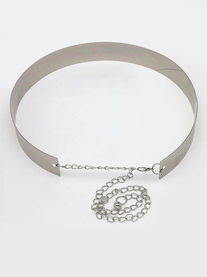 Women's circular silver plated adjustable broad belt