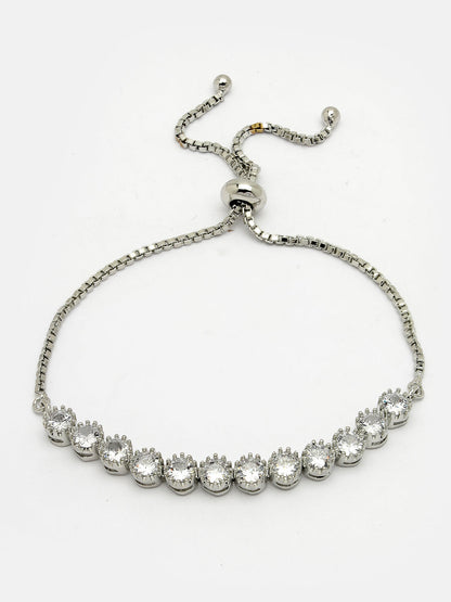 Women's Silver-plated Handcrafted American Diamond Link Bracelet