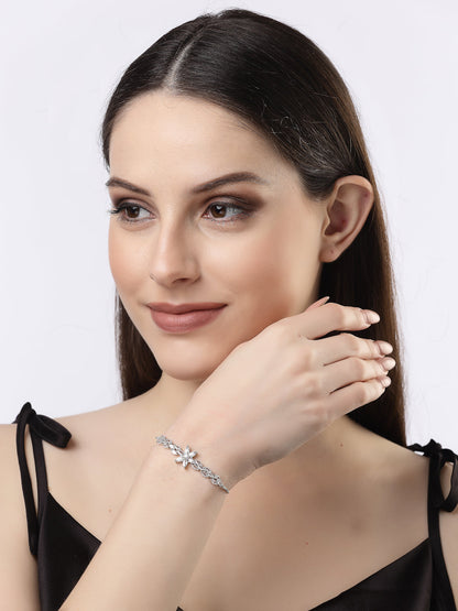 Women's Silver-plated Handcrafted American Diamond Link Bracelet