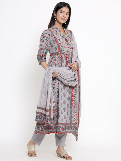 Women's Printed Flared Kurta Pant Dupatta Set