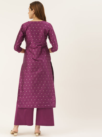 Women's Rani Color Silk Blend Straight Embellished Kurta Palazzo Set