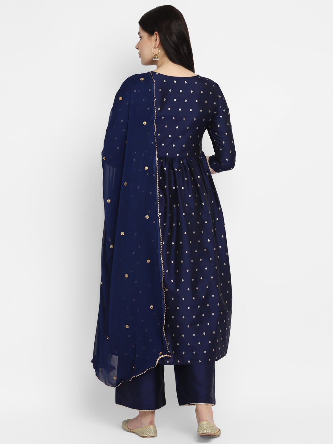 Women's Navy Blue Color Polyster blend self Design Kurta Pant With Dupatta