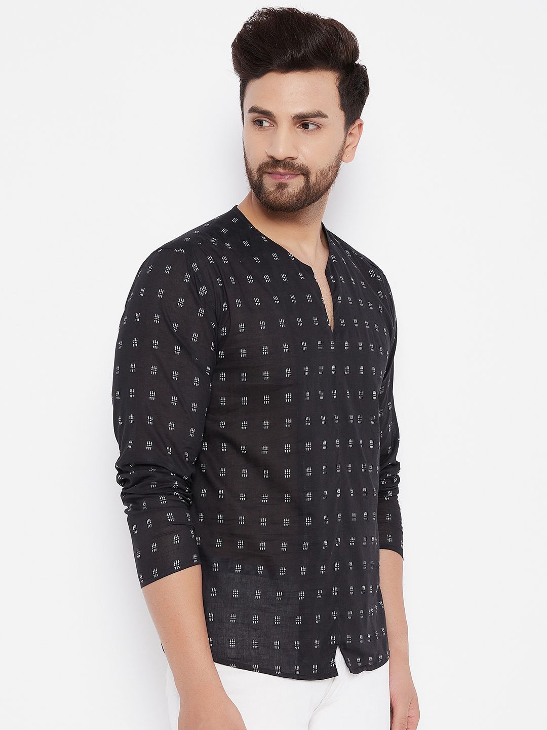 Men's Solid Cotton Black Kurta