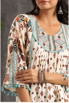 Women's Ivory Rayon Printed Straight Tunic