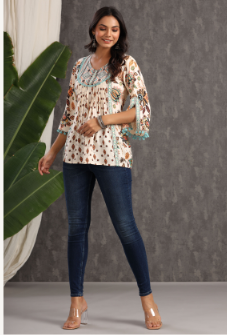 Women's Ivory Rayon Printed Straight Tunic