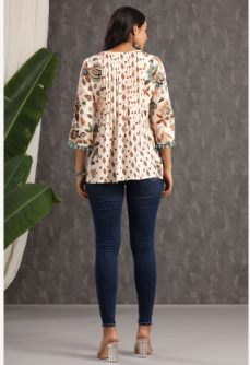 Women's Ivory Rayon Printed Straight Tunic